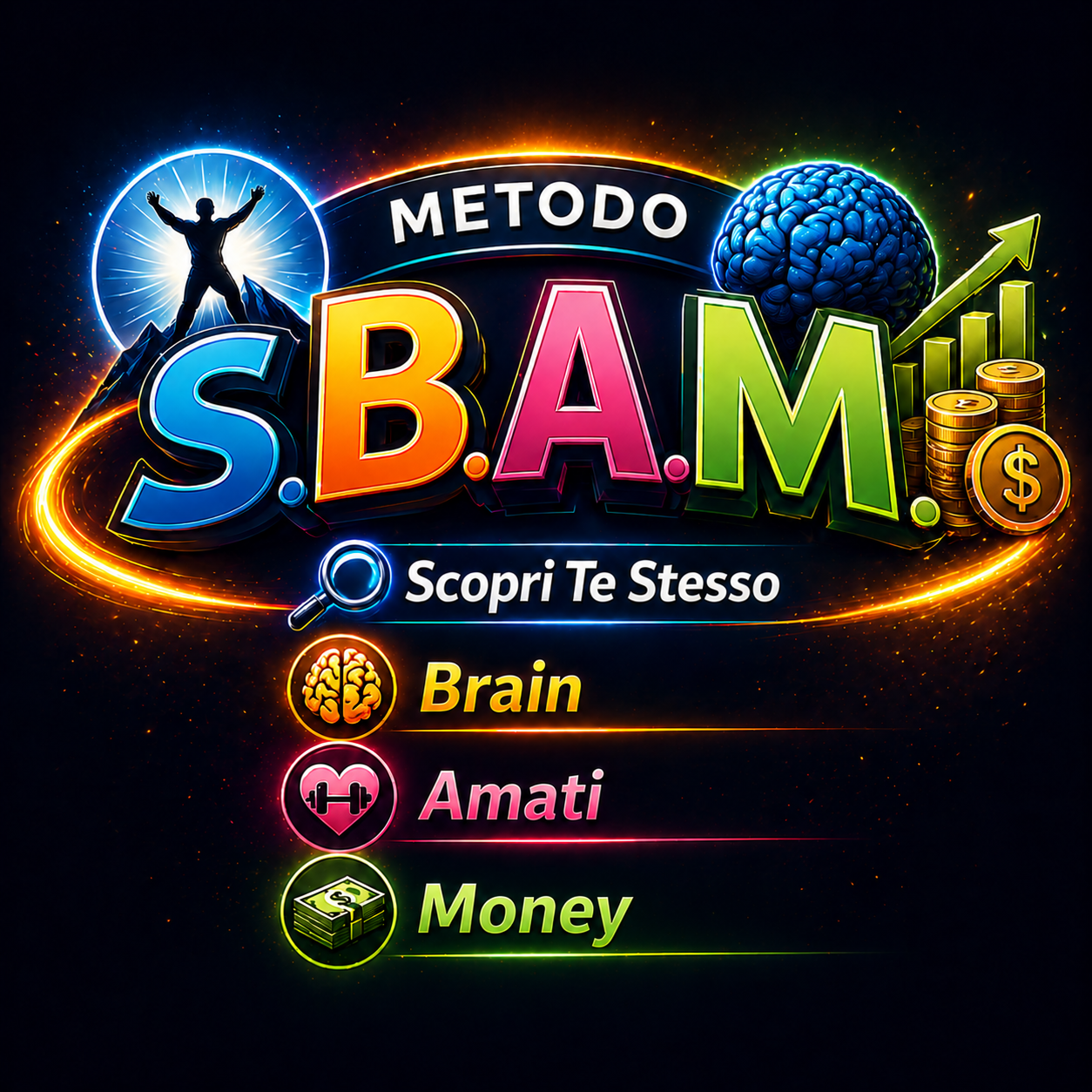 Logo del metodo SBAM: Scopri te stesso, Brain, Amati e Money